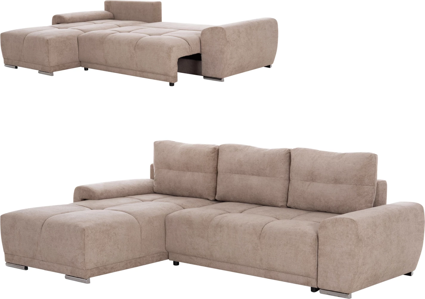 Kënd-sofë shtrati majtas, material bezhë, COMFYRA FH3336.03L, 270x181x75cm