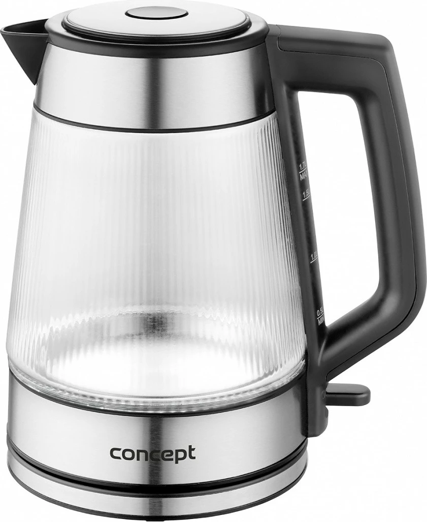 Çajnik elektrik Concept RK4210 1.7 L 2200 W xhami me ndriçim LED bazë rrotulluese STRIX inox dhe transparent