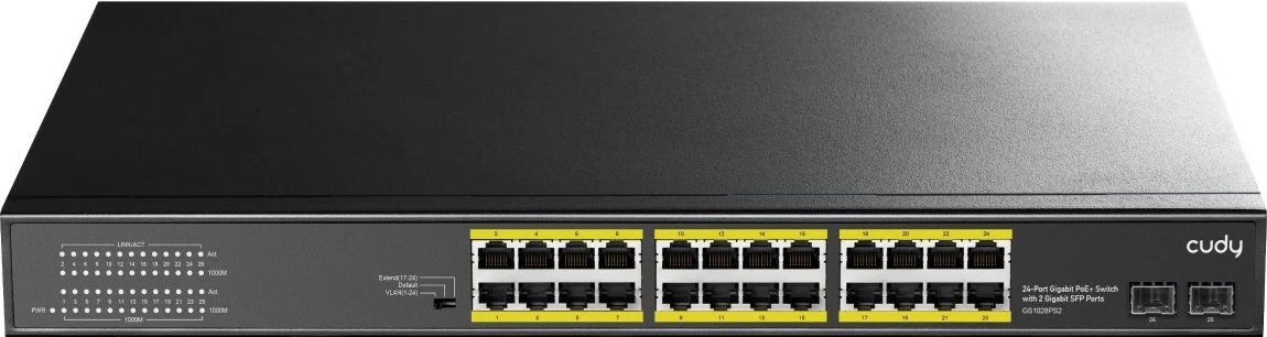Switch Cudy GS1028PS2, Gigabit Ethernet, PoE, Montim në rack, Ngjyrë e zezë