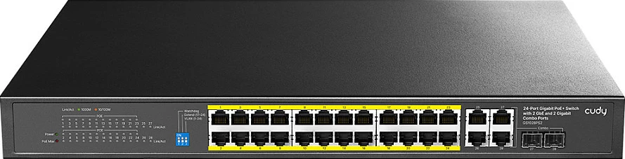 Switch Cudy GS1028PS2, Gigabit Ethernet, PoE, Montim në rack, Ngjyrë e zezë