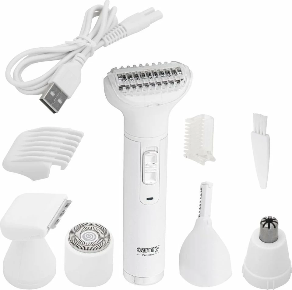 Set trymeri multifunksional Camry CR 2935, 5-në-1, bateri 400mAh, karikim USB, i bardhë