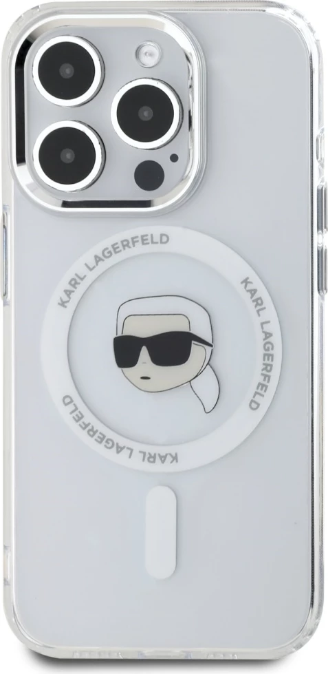 Mbështjellës Karl Lagerfeld IML Metal Karl Head MagSafe për iPhone 15 Pro, Bardhë