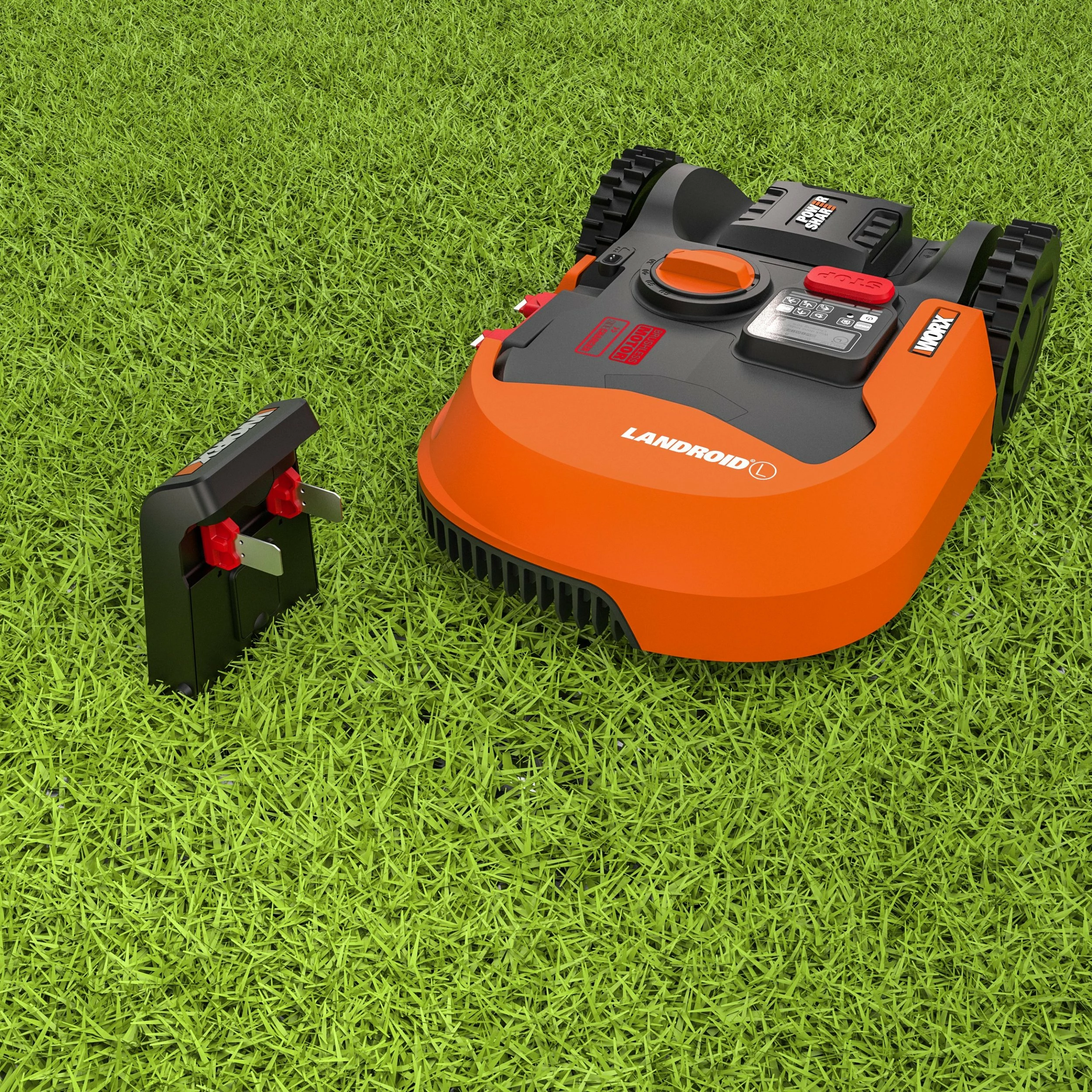 Robot kositës bari Worx Landroid L2000 WR155E 2000 m², bateri 5Ah, Wi‑Fi, portokalli/zi