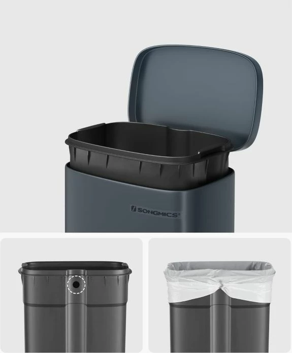 Kosh mbeturinash kuzhine SONGMICS LTB03GS, me pedal, kapak soft-close, enë e brendshme, 30 L, gri tymi