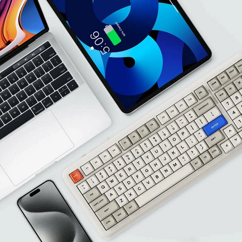 Tastierë gaming mekanike MCHOSE K99 V2 96% US layout tri-mode RGB hot-swap 8000 mAh Icy Creamsicle Retro White