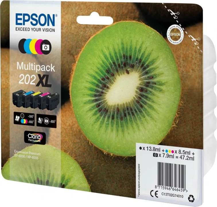 Set kartrixh boje, Epson, 202XL C13T02G74010, Claria Premium 5 ngjyra, 47–53 ml, multipack