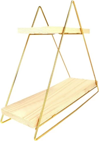 Raft muri prej druri të fortë, ngjyrë ari dhe kafe, Hanah Home, raf organizues shumë qëllimësh, 38x16x42cm