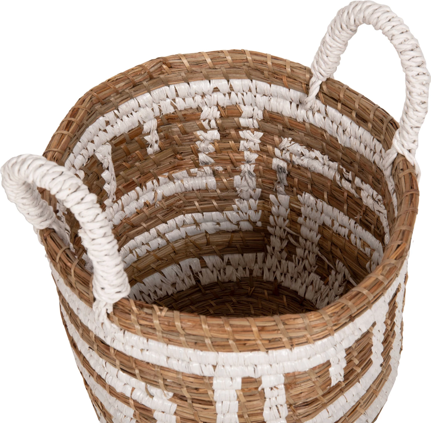 Set 2 copë shporta dekorative FH7846.01 bari Mendong ngjyrë natyrale-bardhë Φ36x32-40Hcm