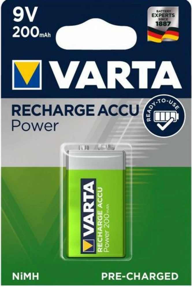 Bateri origjinale rimbushese nga firma VARTA 9V bllok, per paisje te ndryshme, teledirigjues, instrumente matese - multimeter e te tjera