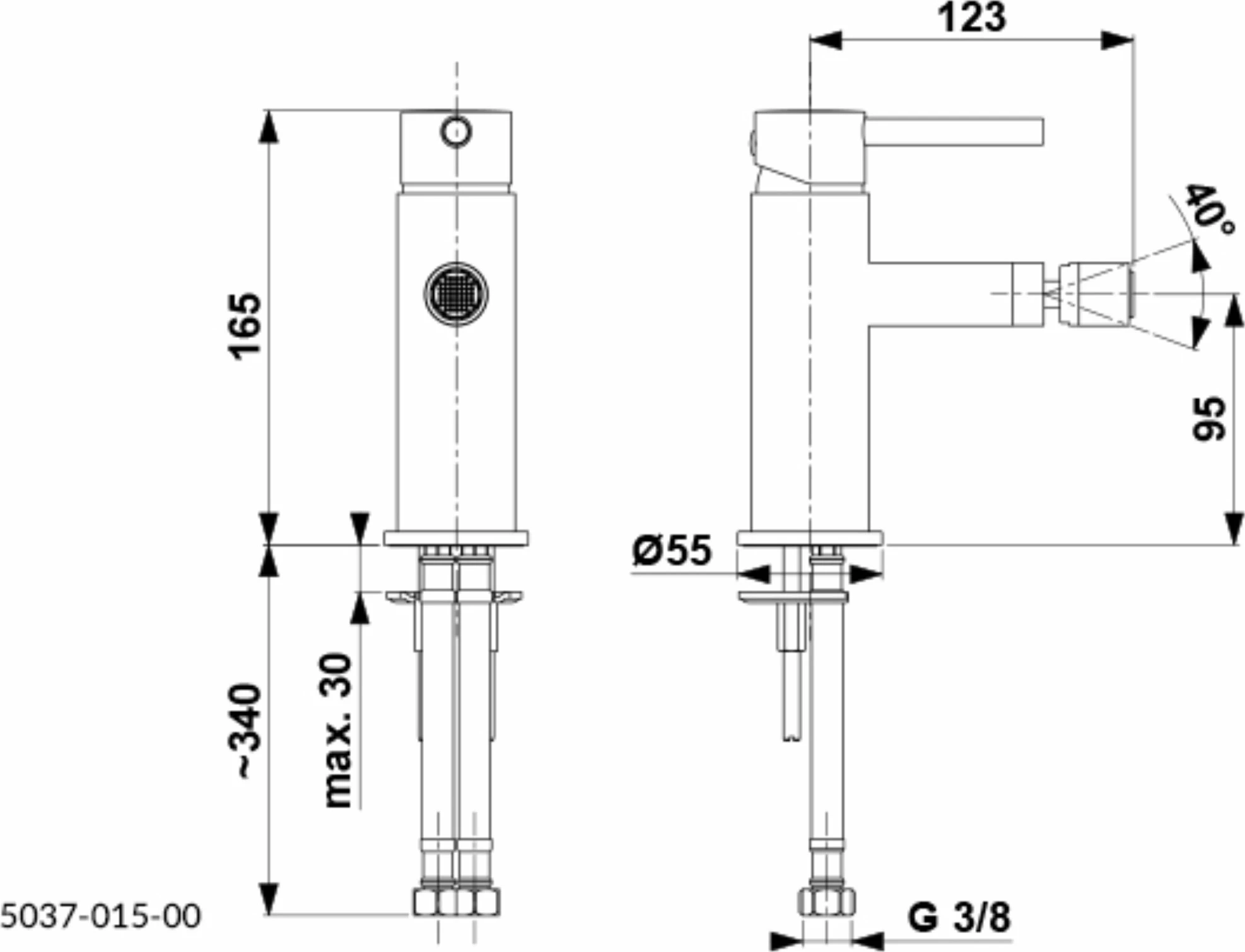 Rubinet bideti KFA Moza 5037-015-81, një-levë, montim standing, rreze gryke 123 mm, i zi
