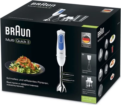 Blender dore Braun MQ 3025 Spaghetti 700 W, 600 ml, blu/bardhë, set me rrahëse dhe prerës