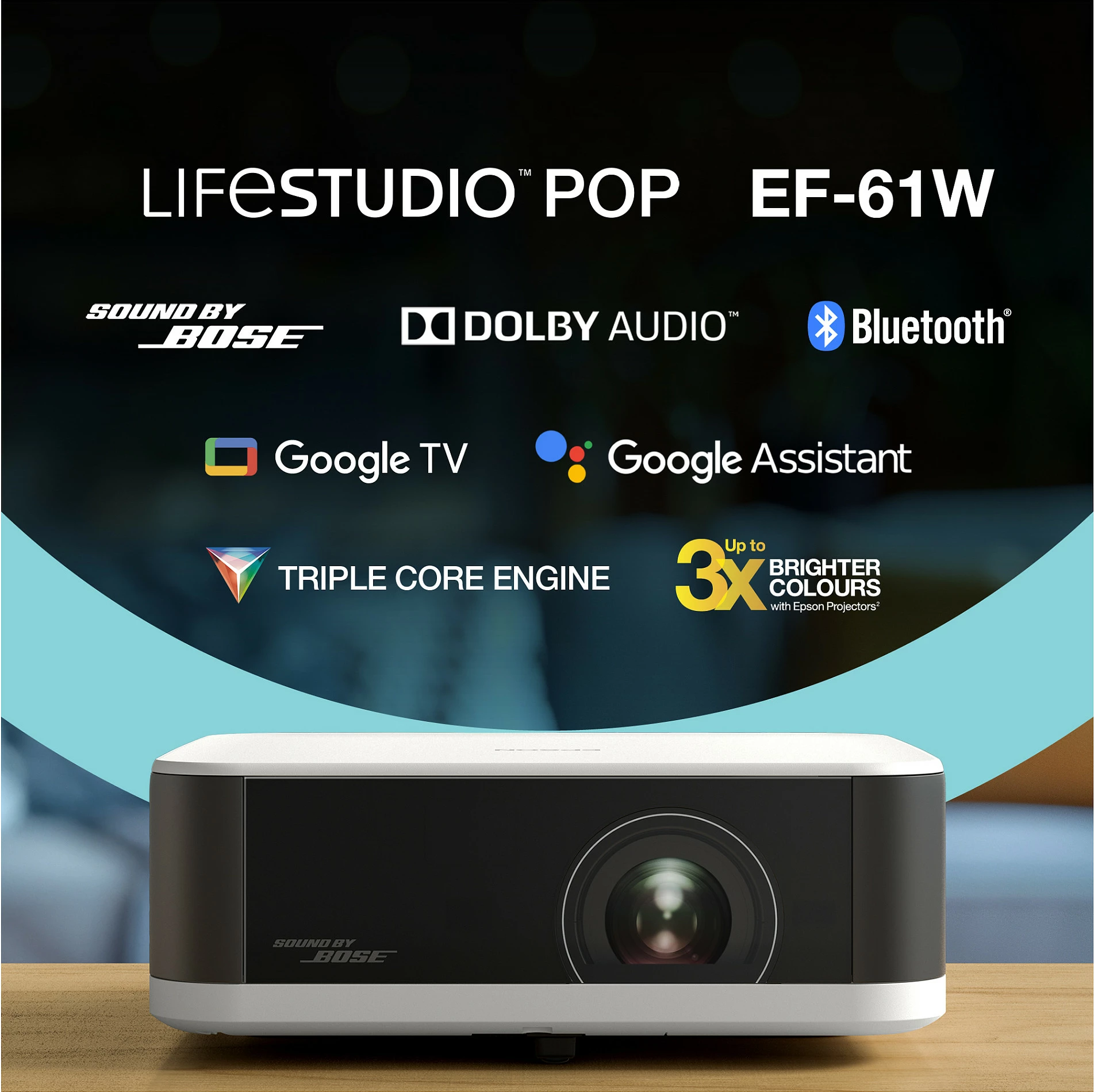 Projektor Epson EF-61W Full HD 1920x1080, 700 lumen, Wi‑Fi/Bluetooth, HDR, i bardhë