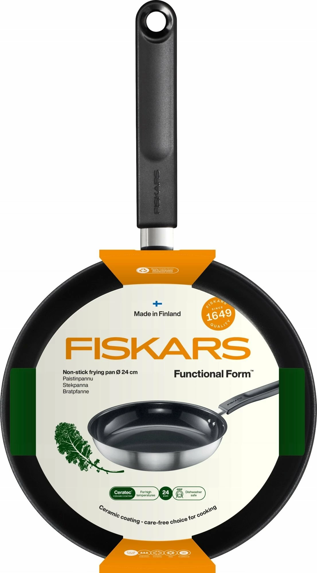 Tigan skuqjeje Fiskars Functional 1072310 24 cm, veshje qeramike, argjend
