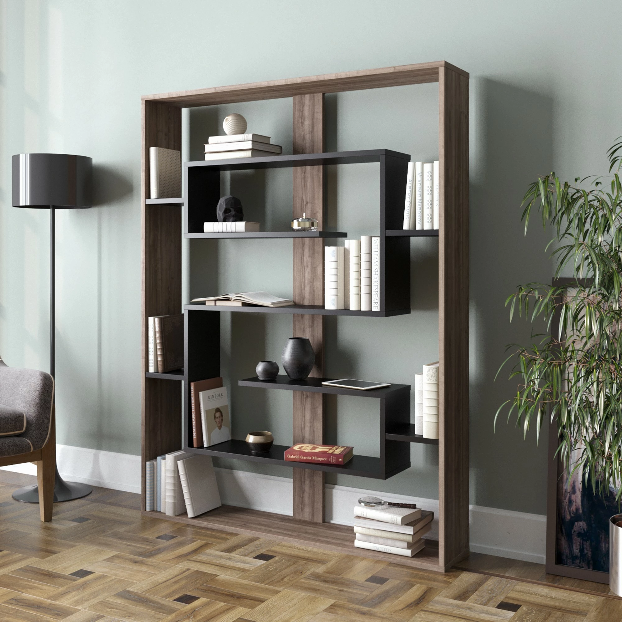 Raft librash Hanah Home, Esteban, ngjyrë arre, e zezë