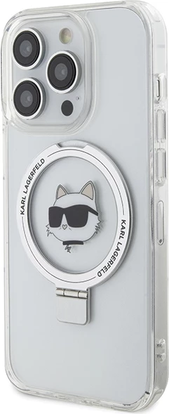 Mbështjellës Karl Lagerfeld KLHMP15XHMRSCHH për iPhone 15 Pro Max 6.7", Ring Stand Choupette Head, MagSafe, Bardhë