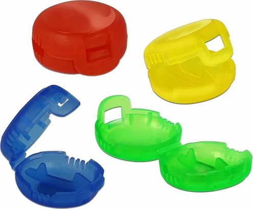 Klips shenjues kabllosh DeLOCK 18292, 4 copë, për kabllo deri 3.5 mm, PP, blu/gjelbër/kuqe/verdhe