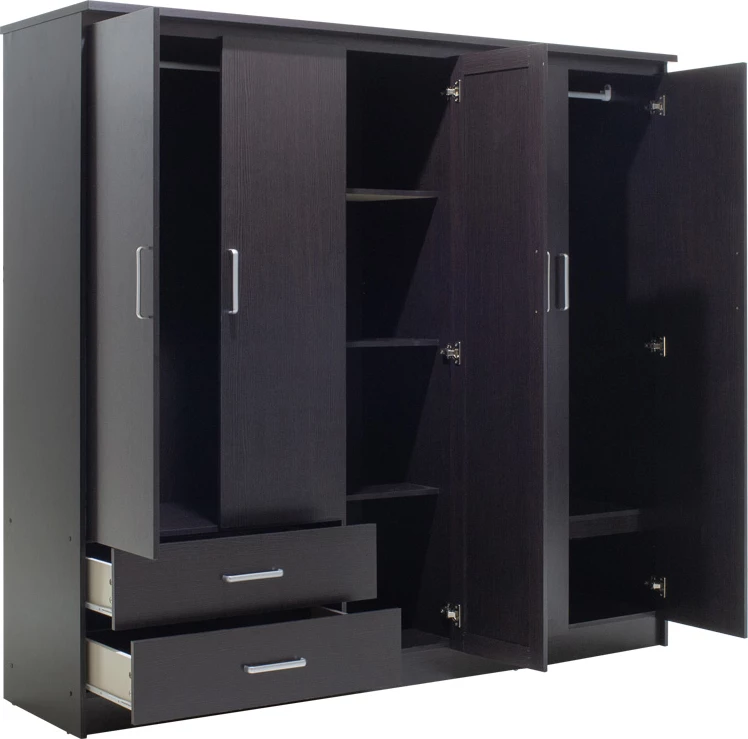 Dollap Olympus me 5 dyer dhe sirtarë+pasqyrë, ngjyrë wenge, 198x57x183