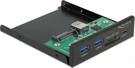 Panel frontal DeLOCK 3.5" USB 3.2 Gen 1, USB-C + 2x USB-A, lexues SD/microSD, i zi