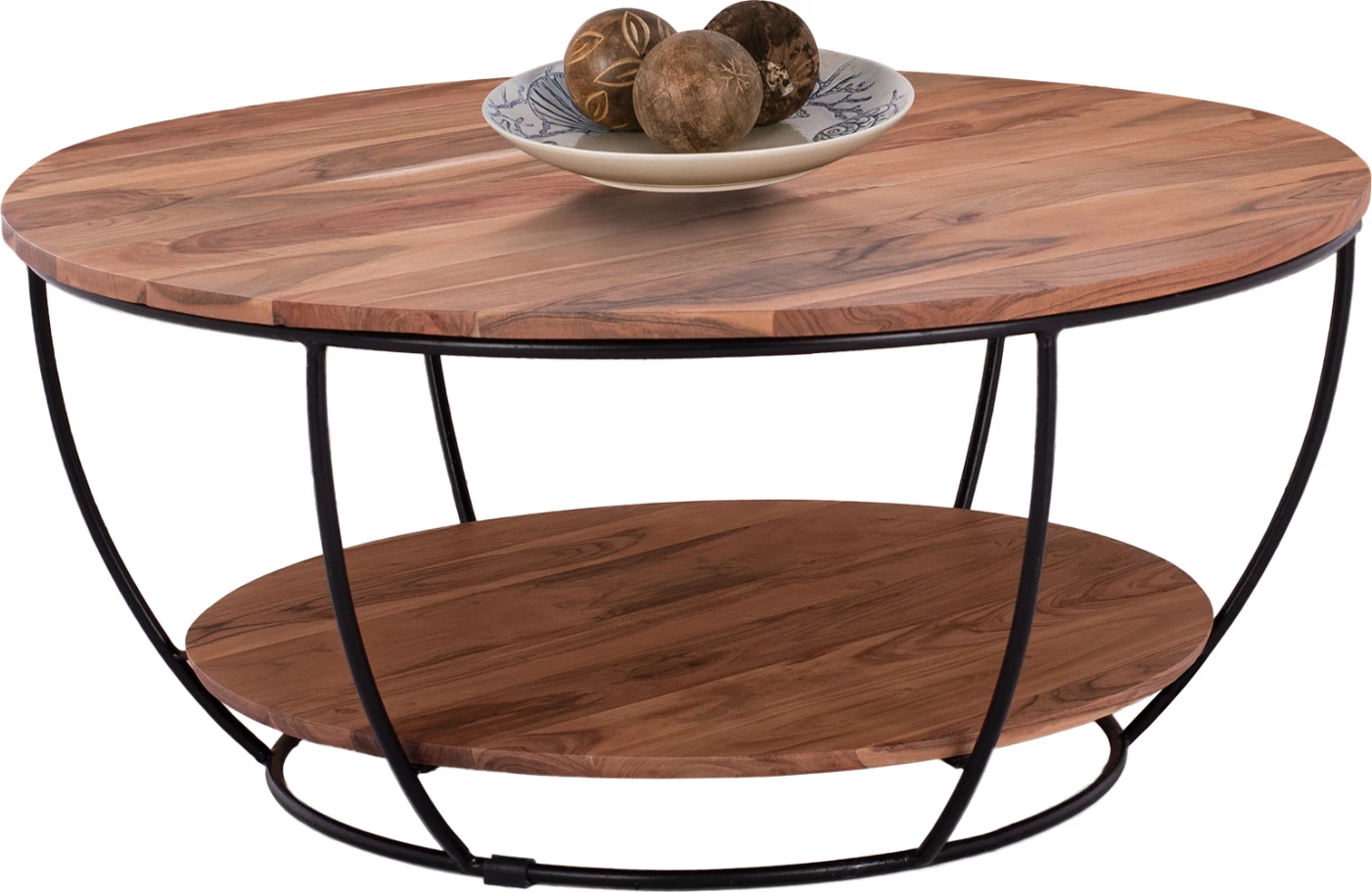 Tavolinë kafeje, dru akacie, dy nivele, ngjyrë natyrale dhe metal i zi, FH8778.11, 90x40cm