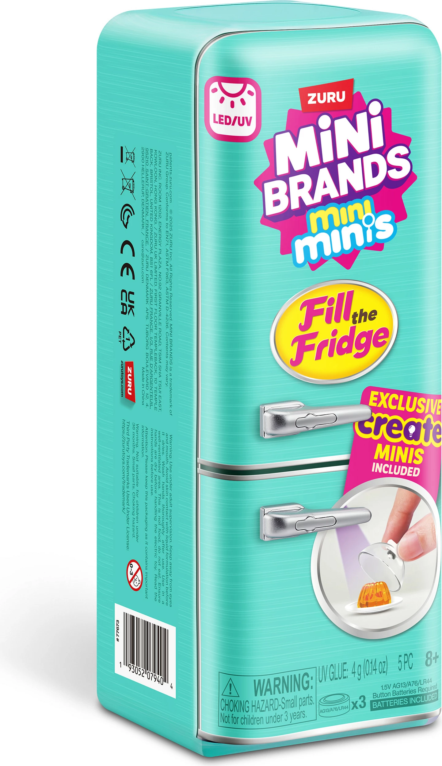 Set lodrash frigorifer mini ZURU Mini Brands Fill The Fridge, me dritë UV, 3 bateri, shumëngjyrësh