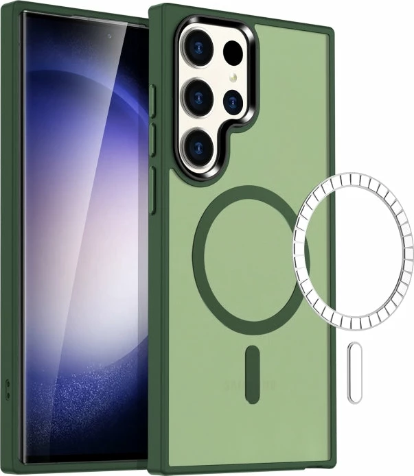 Mbrojtëse Mat me Veshje Gome & MagSafe për S25 Ultra, magnetik dhe praktik, për përdorim të përditshëm, e gjelbër (olive)