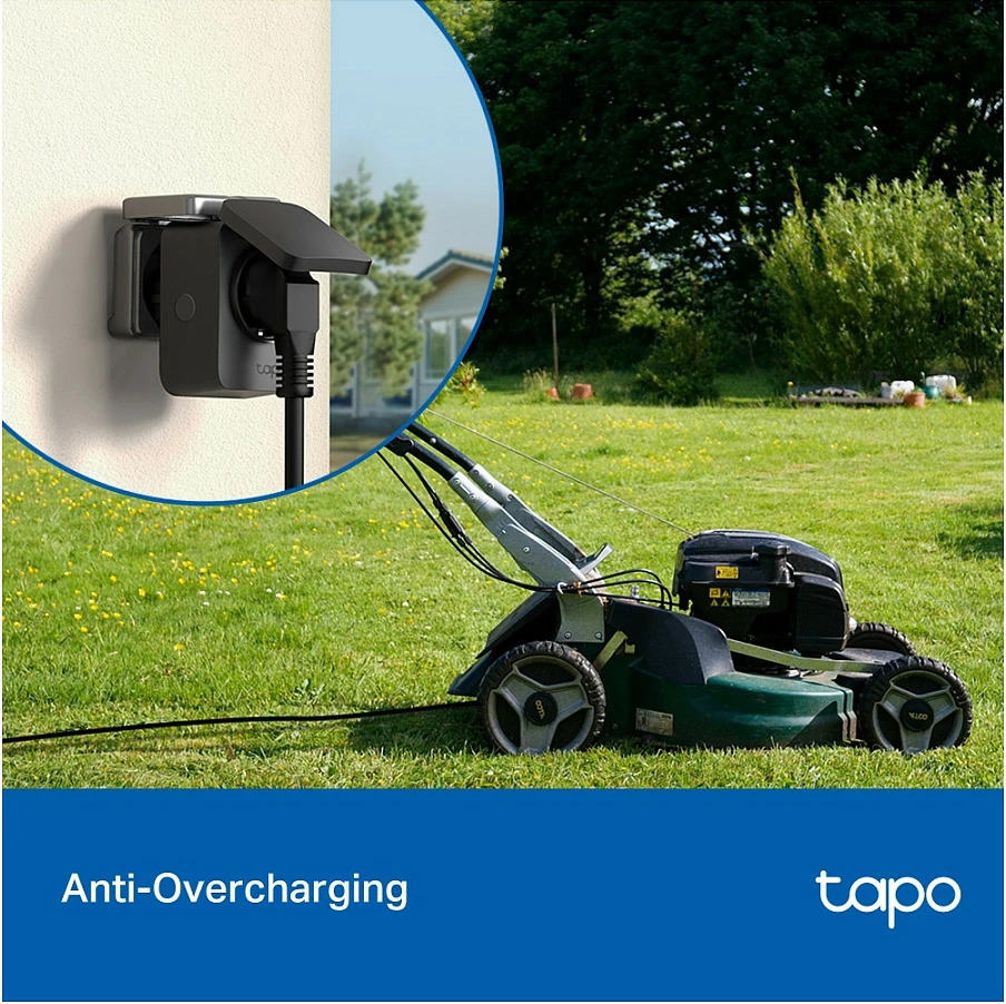 Prizë smart TP-Link Tapo P410M, outdoor, Wi‑Fi, Matter, IP54, 16A, e zezë