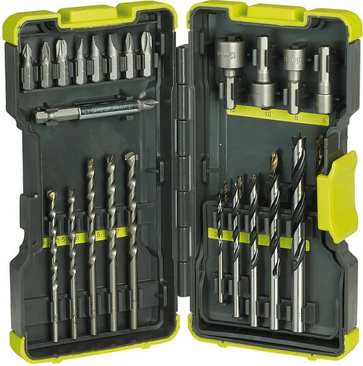 Set bita dhe maja shpimi Ryobi RAK30MIX, 30 copë, inox, i gjelbër