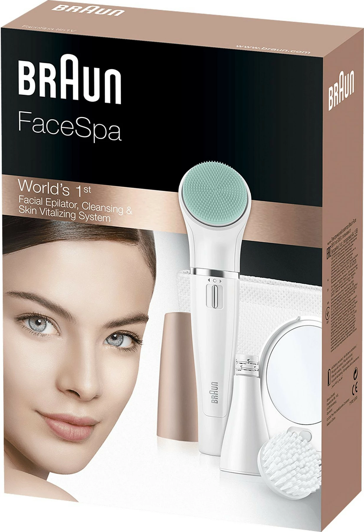 Epilator fytyre Braun FaceSpa 851V, AA 1.5V, ari/bardhë