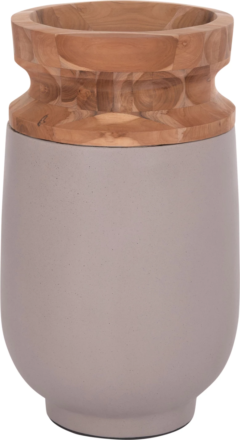 Vazo dekorative dyshemeje LINTER, fibër-cement, ngjyrë gri mat, buzë dru tik, Φ34x60cm
