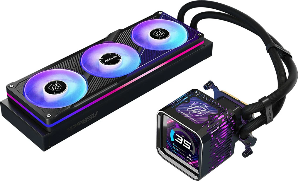 Ftohës i lëngshëm AIO ASRock Phantom Gaming 360 LCD, 3x120mm PWM, ekran IPS 3.4", i zi