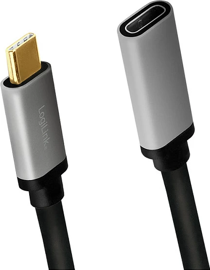 Kabllo zgjatëse USB-C LogiLink USB 3.2 Gen2, C mashkull në C femër, 0.5 m, 10 Gbps, 100W, 4K, zi/gri