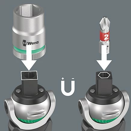 Set veglash Wera 05004281001, 18 copë, çelës ratchet Zyklop, magazinë bitash, çelësa 1/4" dhe 3/8", e zezë/jeshile