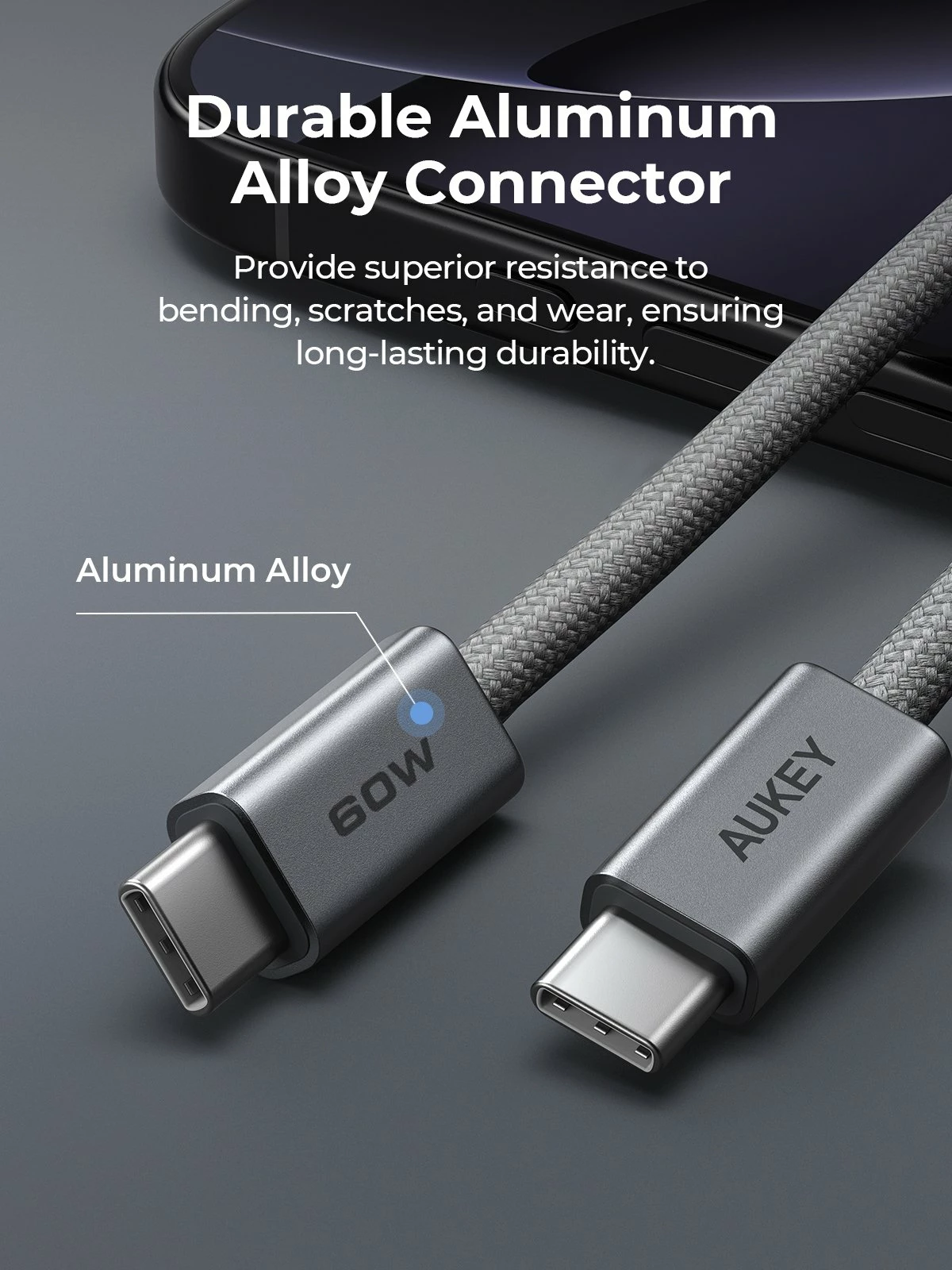 Kabllo USB-C në USB-C Aukey CB-DCC061 1 m 60W, gri