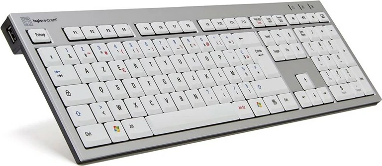 Tastierë LogicKeyboard Premium PC Line FR, slim, për PC, bardhë/gri
