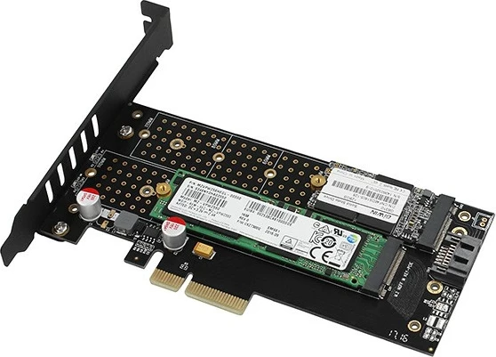Adapter PCIe AXAGON PCEM2-DC, 1x M.2 NVMe M-key + 1x SATA B-key, me ftohës, i zi