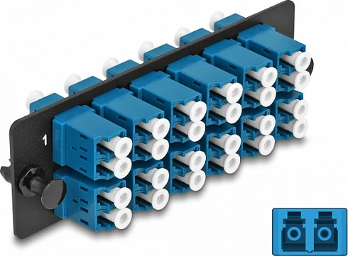 Panel adapteri fibër optike Delock LC Duplex UPC, 12 Port, Single-Mode, zi/blu
