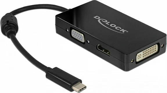Adapter DeLOCK 63925 USB-C në VGA/HDMI/DVI, 4K 60Hz, 13 cm, i zi