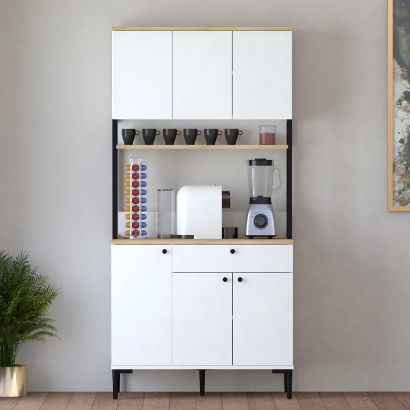 Dollap kuzhine Lenner, ngjyrë e bardhë-sonoma, 90x45x184cm