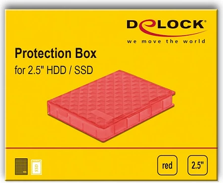Kuti mbrojtëse DeLOCK për HDD/SSD 2.5", plastike, e kuqe
