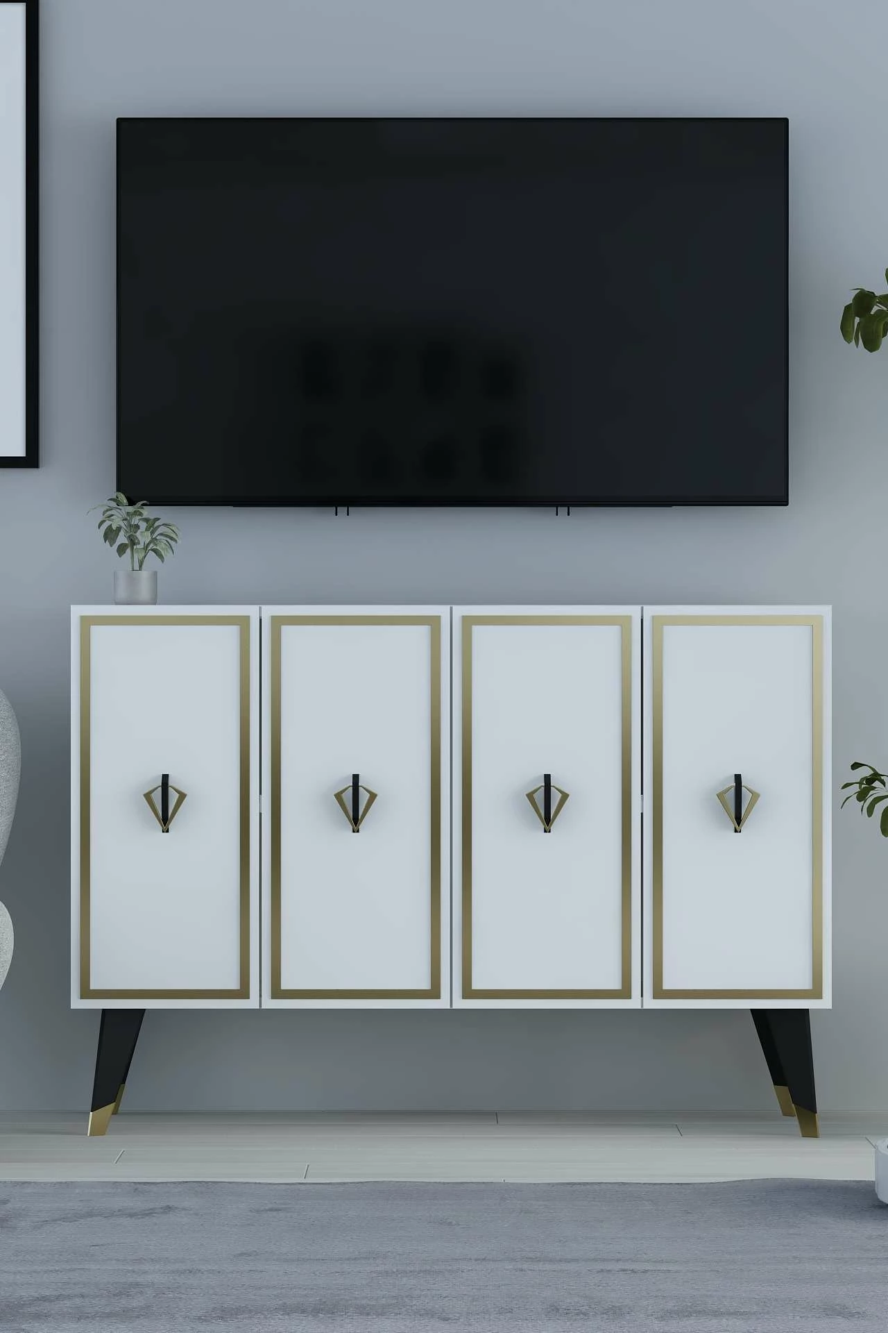 Konsol Skye Decor, 8175KM-32, e bardhë, e zezë, e artë
