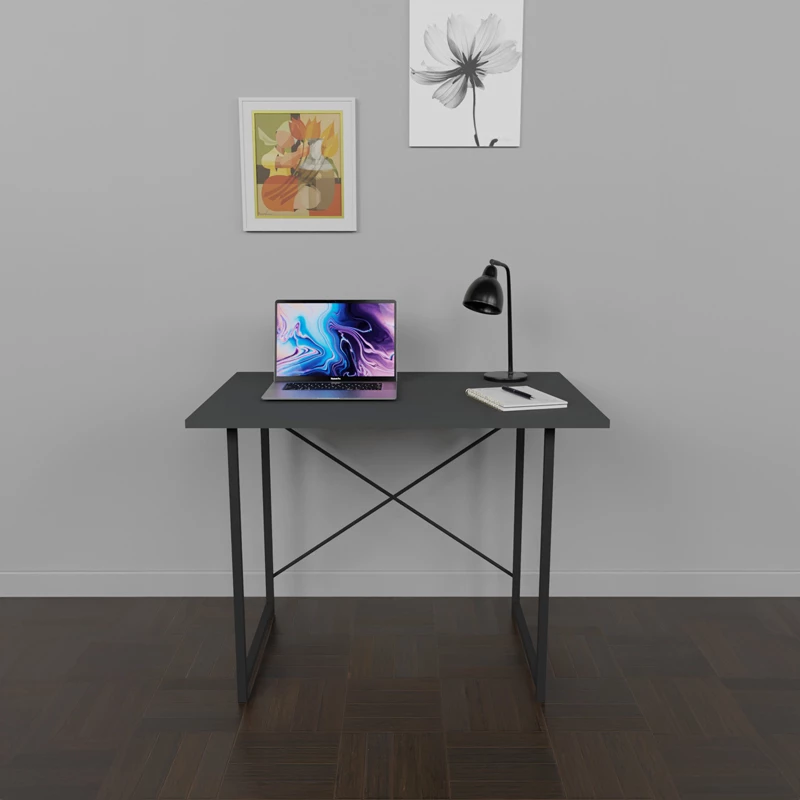 Tavolinë studimi Ustando, 90x60x72 cm, melaminë antracit, kornizë metalike