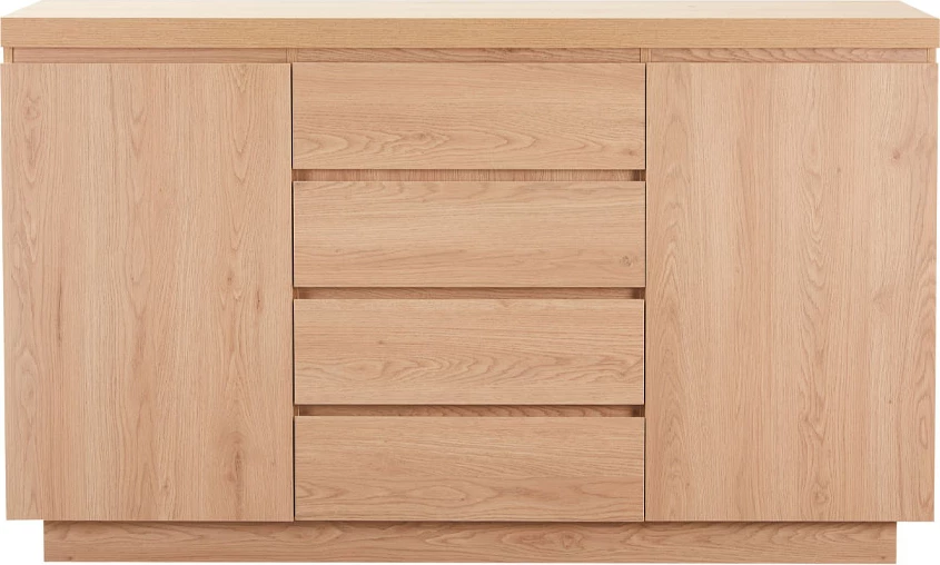 Komodë anësore DRUVO, 2 dyer, 4 sirtarë, ngjyrë natyrale, 160x39x92cm