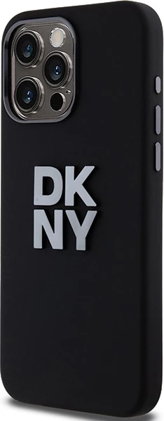 Mbështjellës DKNY Liquid Silicone Metal Logo për iPhone 15 Pro, i zi
