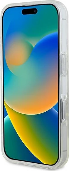 Mbështjellës Guess IML Glitter Circle MagSafe për iPhone 16, Transparent