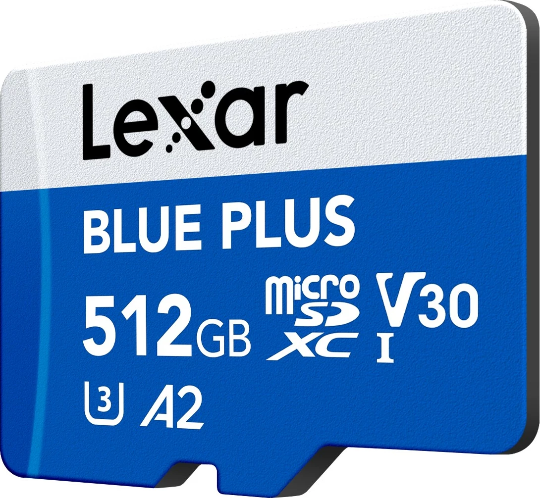 Kartë memorje microSD, Lexar, Blue Plus (LMSBLPL512G-BNANG), 512GB, UHS-I C10 A2 U3 V30, 170MB/s, me adapter SD, blu