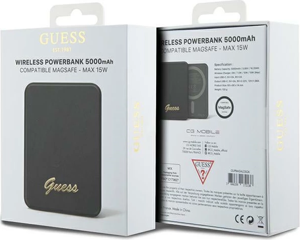 Powerbank wireless Guess Metal Script Logo MagSafe 5000mAh, 15W, i zi