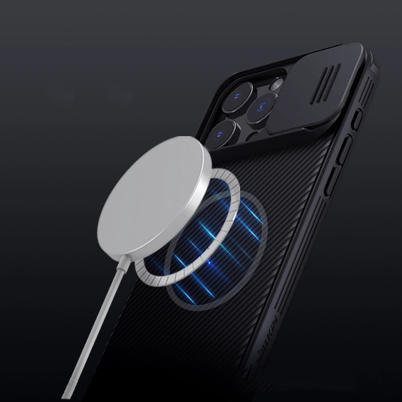 Mbështjellës Nillkin CamShield Pro Magnetic për iPhone 16 Pro, i zi