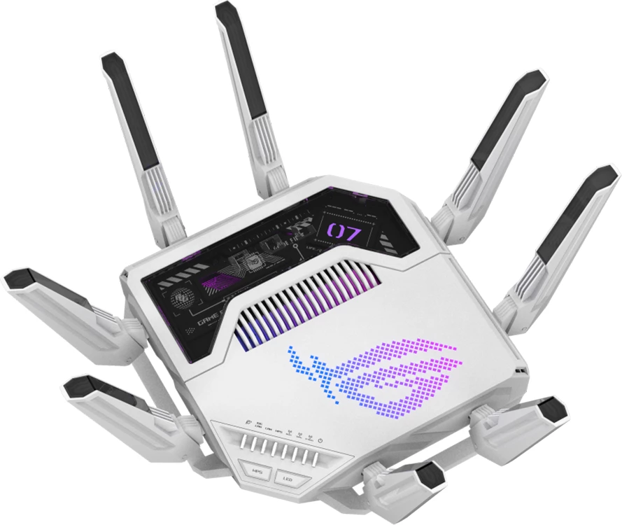 Router gaming ASUS ROG Rapture GT-BE19000AI Tri-band WiFi 7, 2x 10G, 4GB RAM, 32GB flash, i bardhë