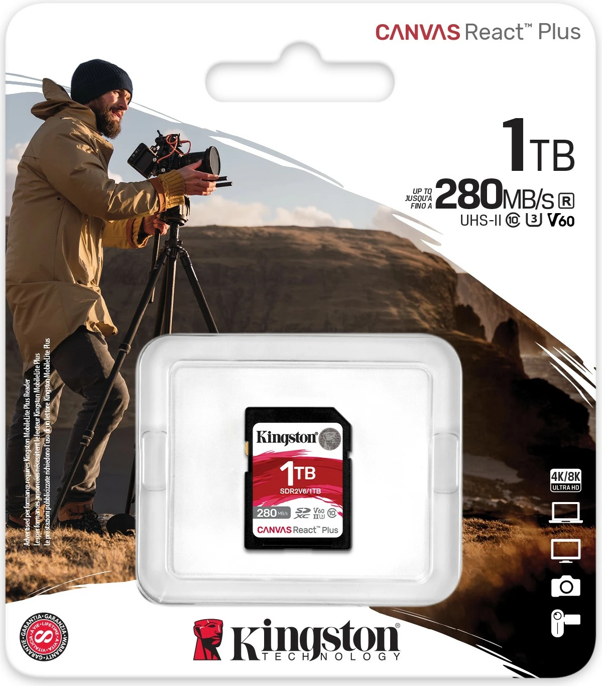Kartelë memorie Kingston Canvas React Plus 1TB, SDXC, UHS-II, Class 10, V60, e zezë