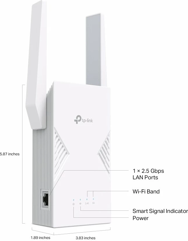 Përforcues sinjali Wi‑Fi TP-Link RE235BE Wi‑Fi 7 BE3600 Dual‑Band, 2.5G Ethernet, Mesh, WPA3, i bardhë